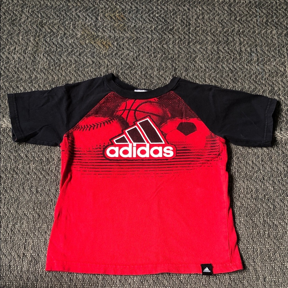 adidas Red and Black Kids Short Sleeve Sports Tee